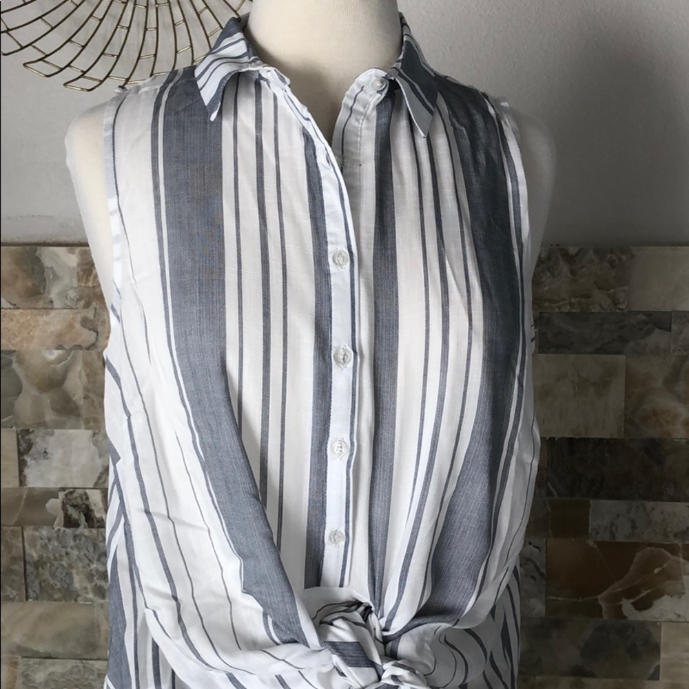 Eco+Carmen striped front tie button down shirt - Picture 2 of 8